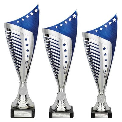 Nebula Laser Cut Trophy Cup Silver Blue