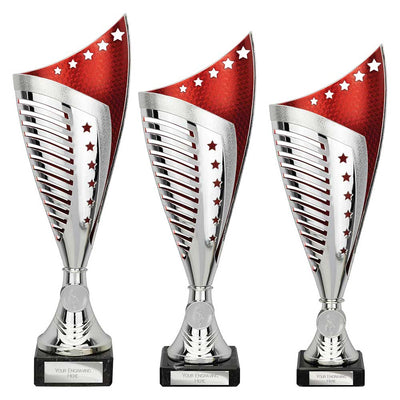 Nebula Laser Cut Trophy Cup Silver Red