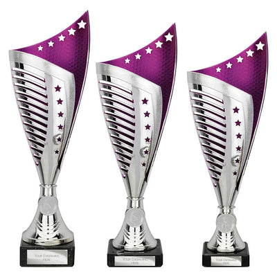 Nebula Laser Cut Trophy Cup Silver Purple