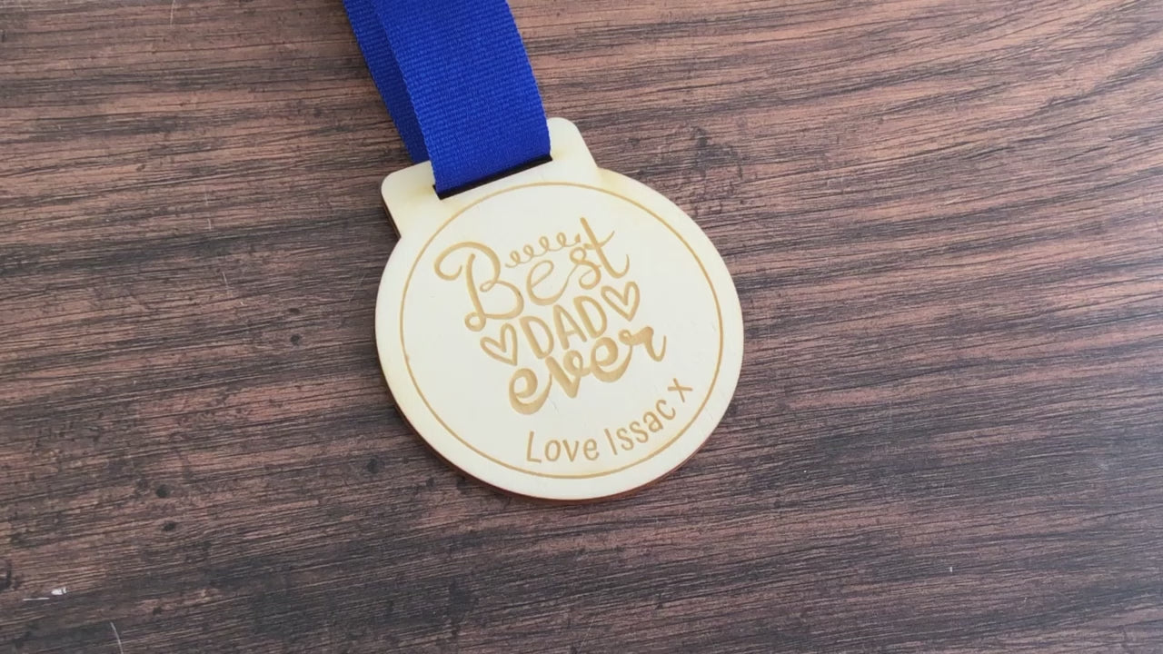 Personalised Best Dad Ever Wooden Medal