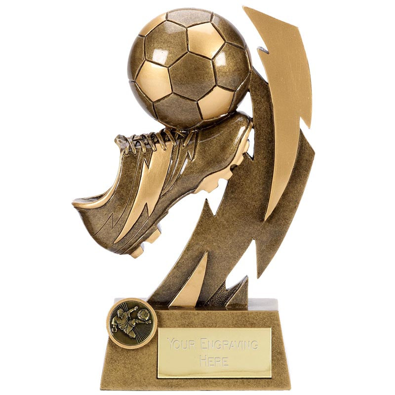 gold flash football boot ball trophy