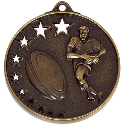 bronze rugby cut star medal 5cm