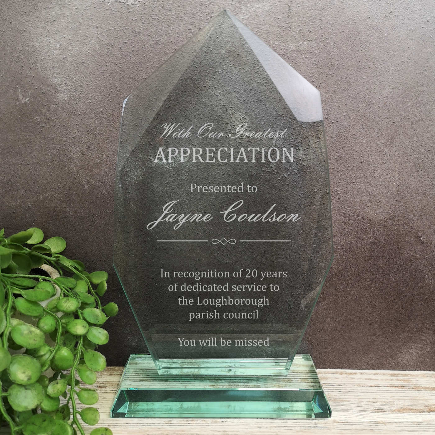 Innovate Jade Glass Appreciation Plaque Award Trophy