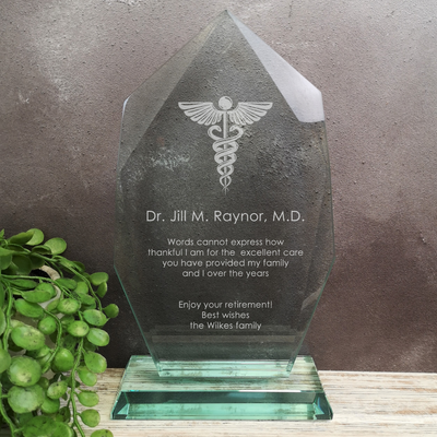 Innovate Jade Glass Doctor With Caduceus Plaque Award Trophy