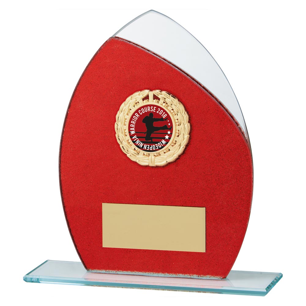 Red Glitter Glass Plaque Award Draco Trophy