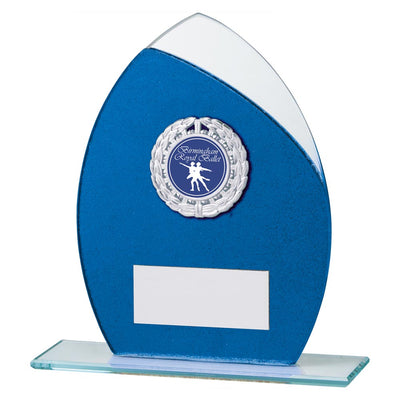 Blue Glitter Glass Plaque Award Draco Trophy