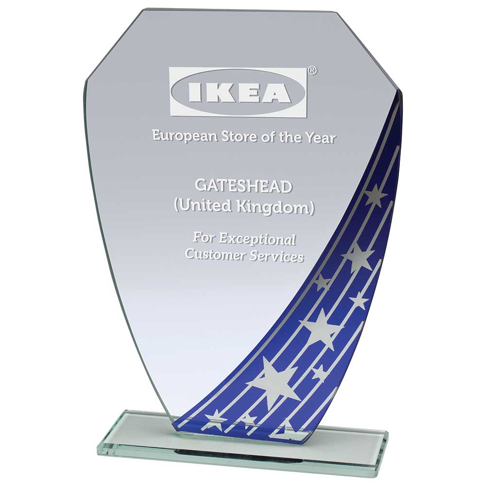 Starlight Hex Glass Award Trophy Blue