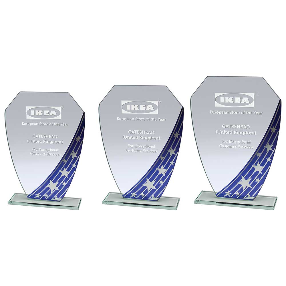 Starlight Hex Glass Award Trophy Blue