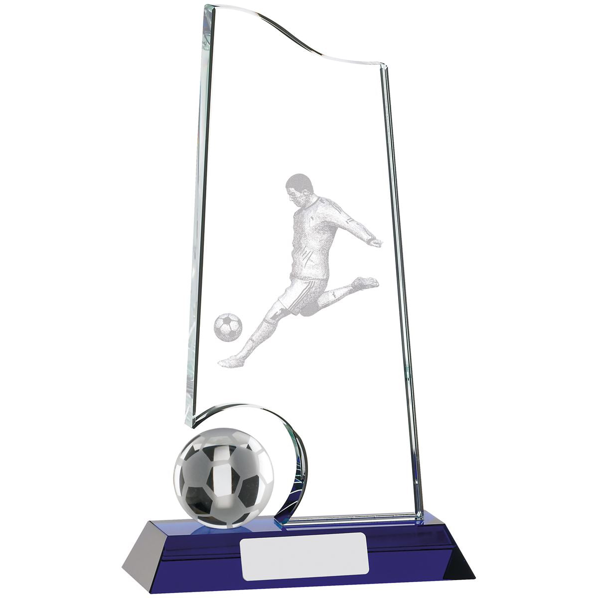 Glass Football Trophy with Laser-Engraved Footballer