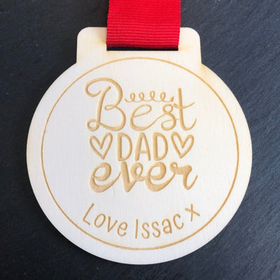 Personalised Best Dad Ever Wooden Medal