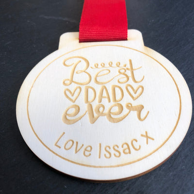 Personalised Best Dad Ever Wooden Medal