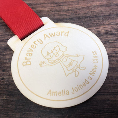 Personalised Bravery Super Girl Wooden Medal