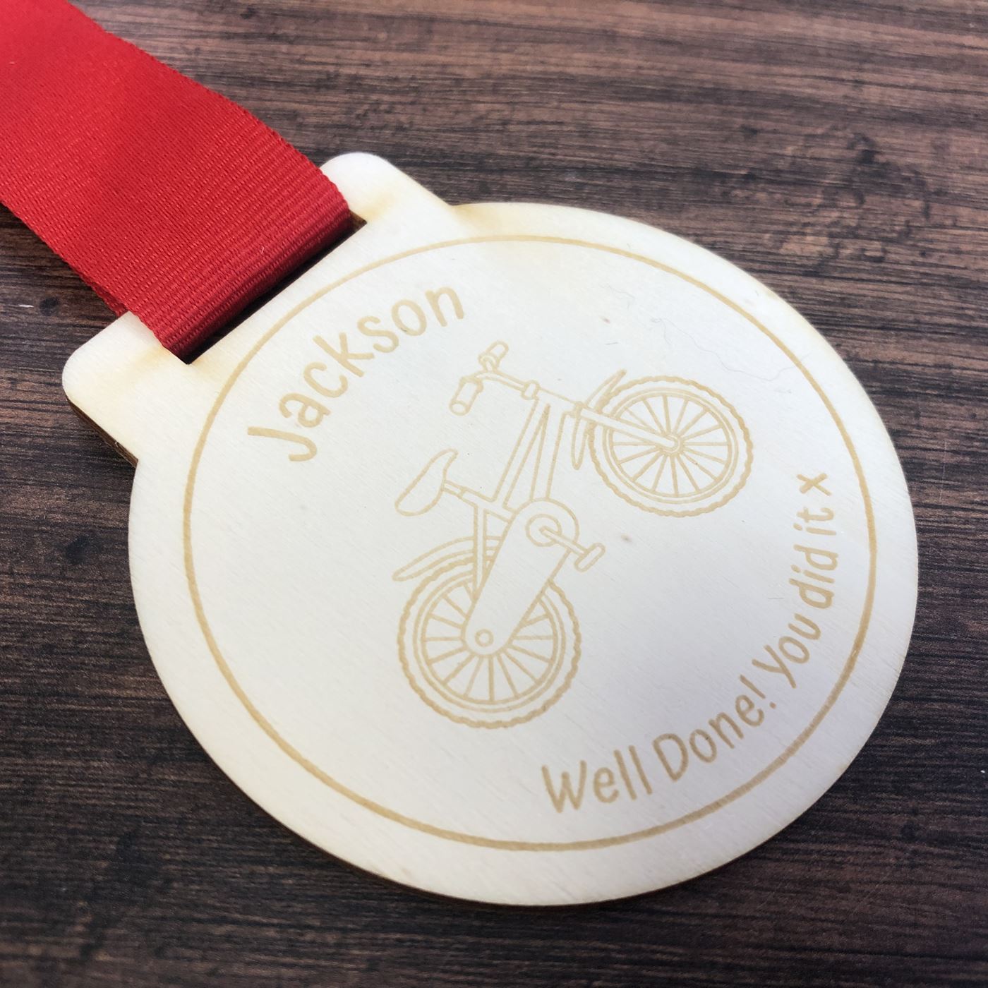 Personalised Cycling Wooden Medal