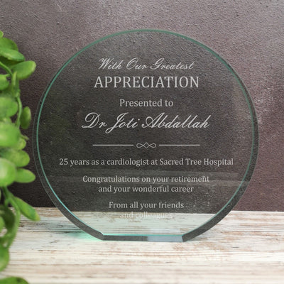 poppy jade glass appreciation trophy award