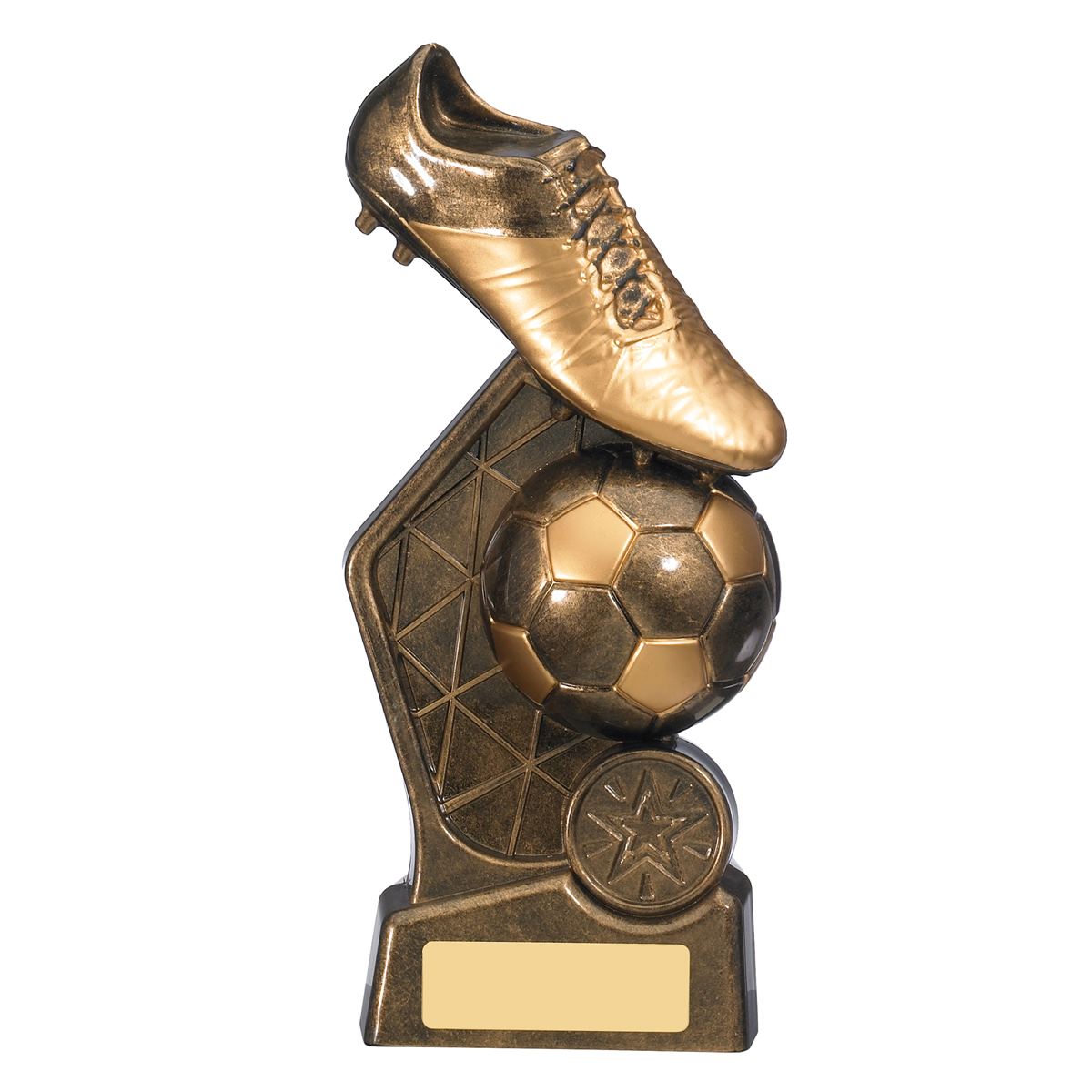 Gold Football Trophy Hex Boot and Ball Award