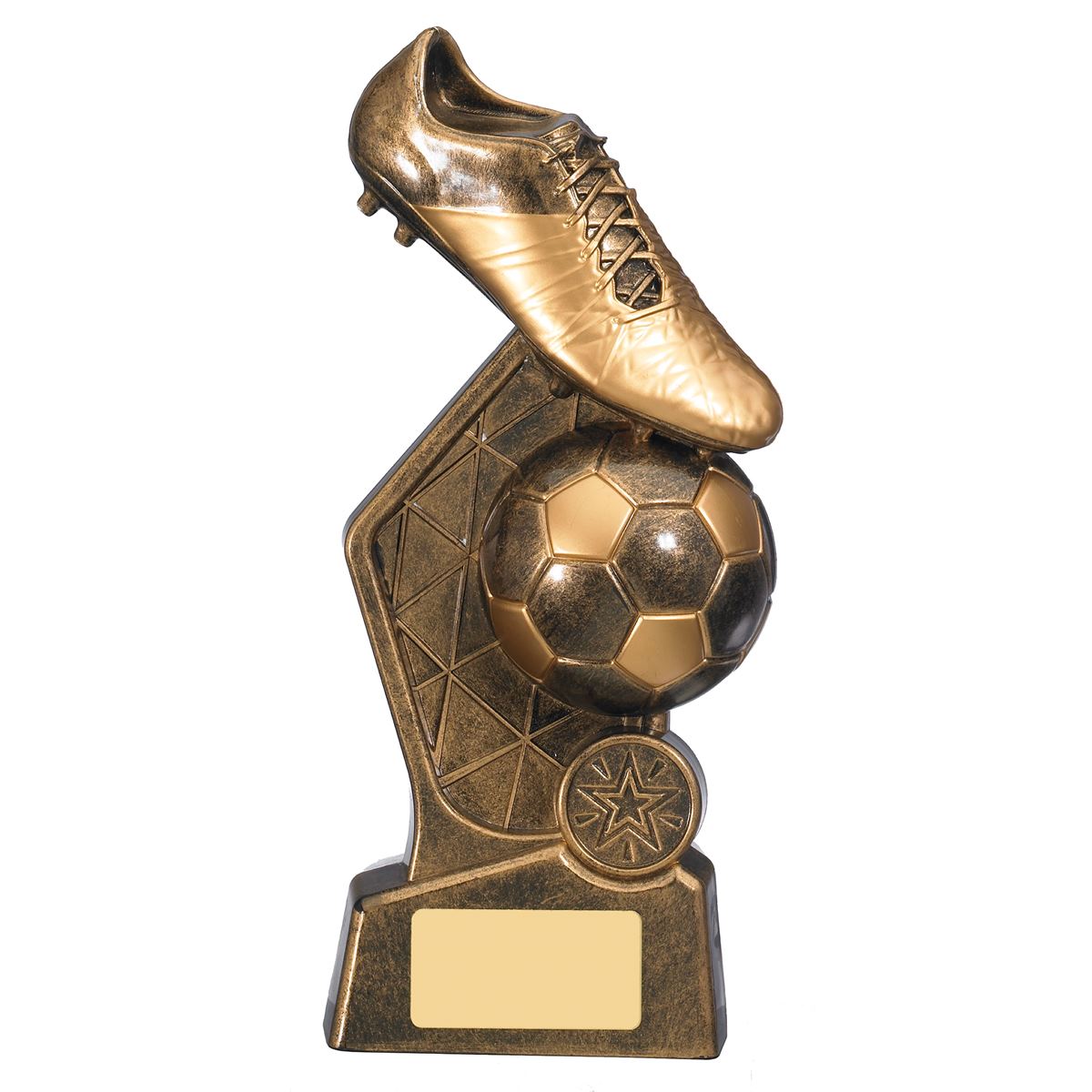 Gold Football Trophy Hex Boot and Ball Award