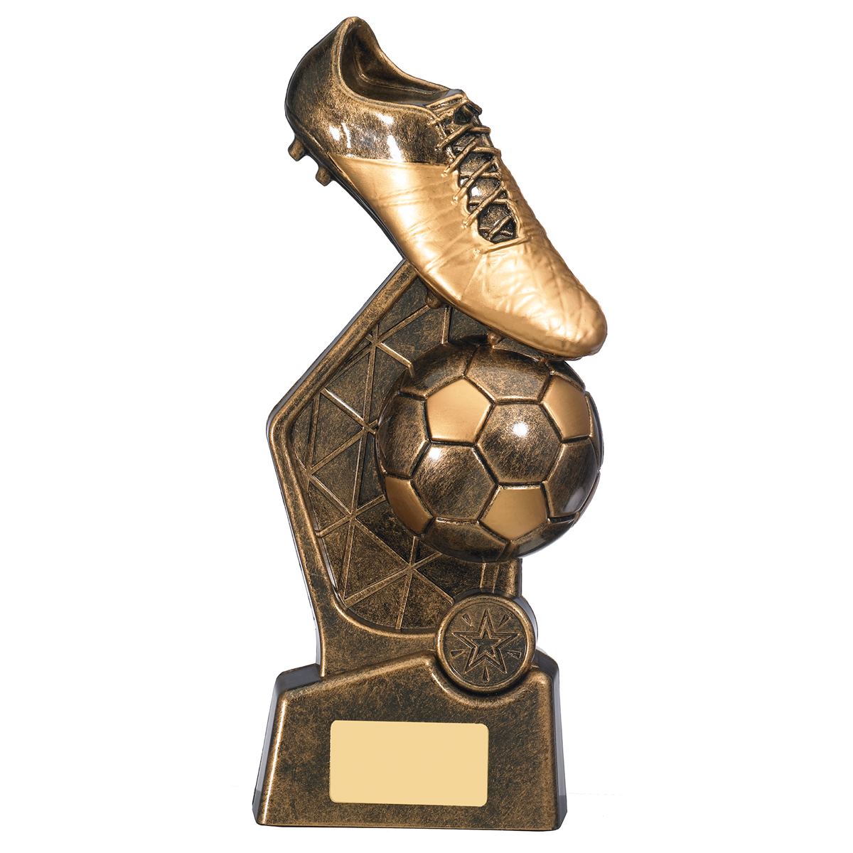 Gold Football Trophy Hex Boot and Ball Award