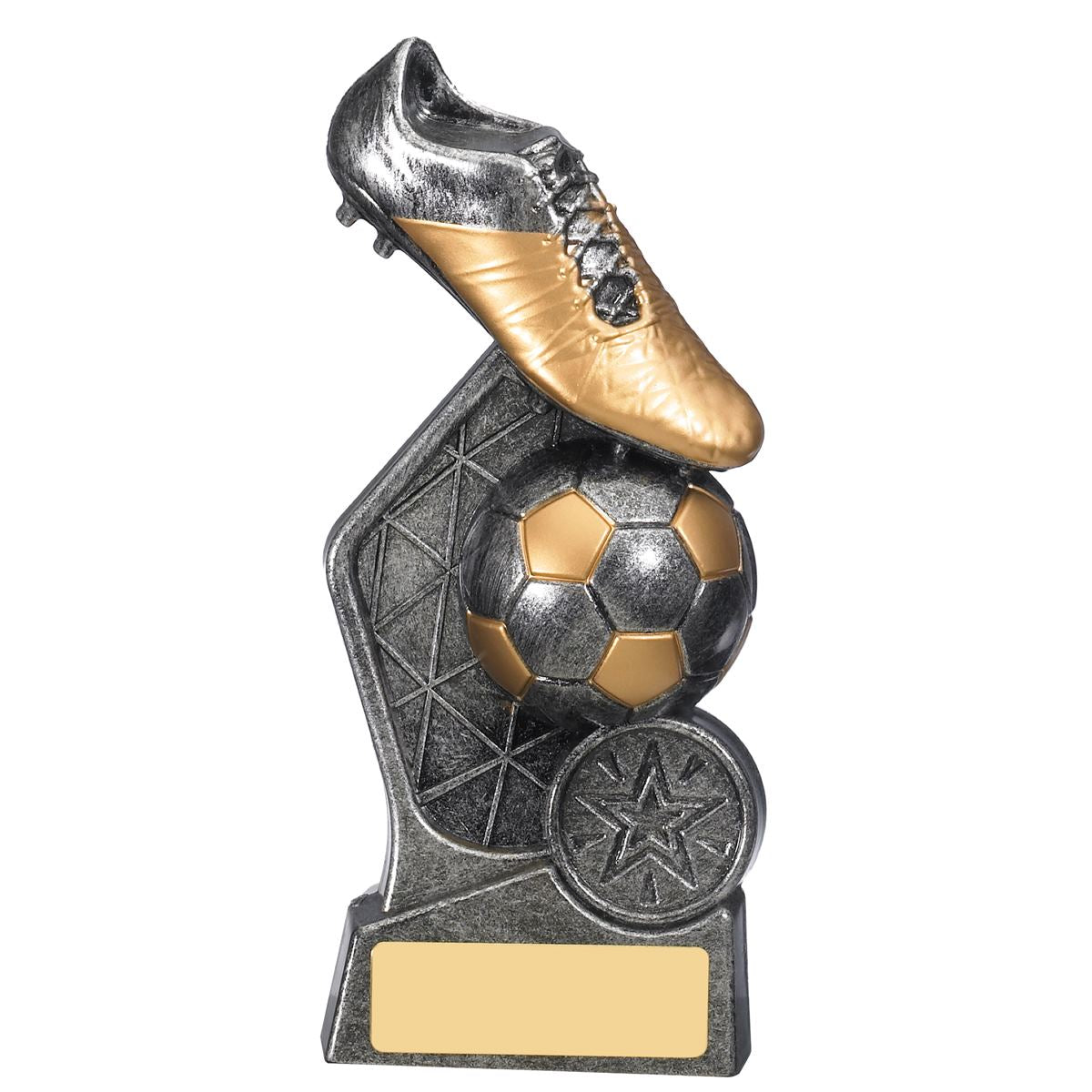 Silver Football Trophy Hex Boot and Ball Award