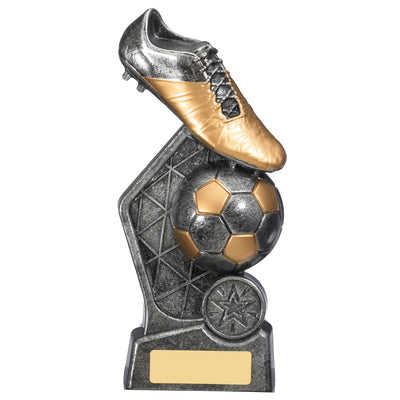 Silver Football Trophy Hex Boot and Ball Award