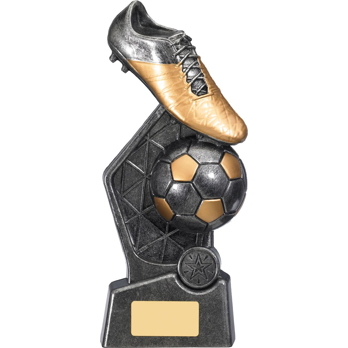 Silver Football Trophy Hex Boot and Ball Award