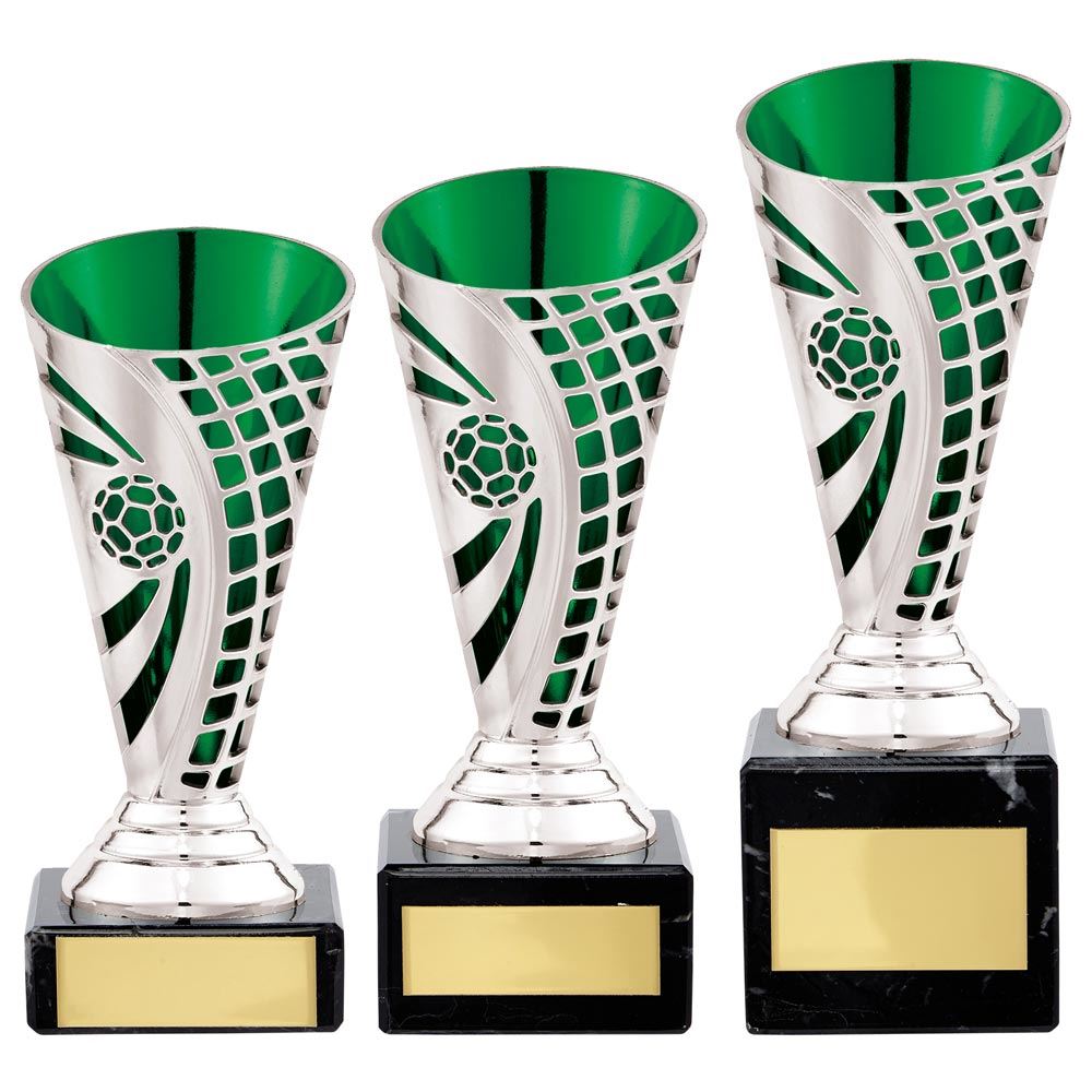 Football Series Defender Trophy Cup In Silver And Green 1