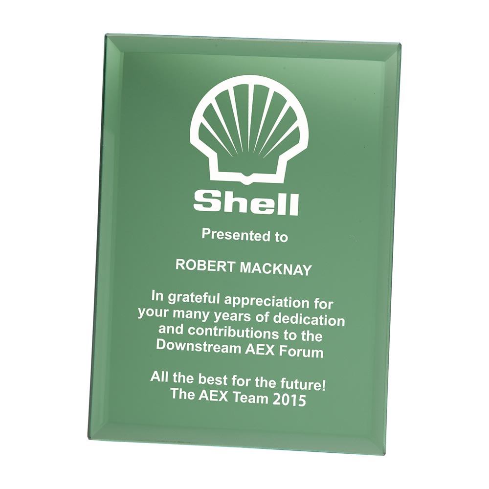 Emerald Green Mirrored Glass Plaque Award