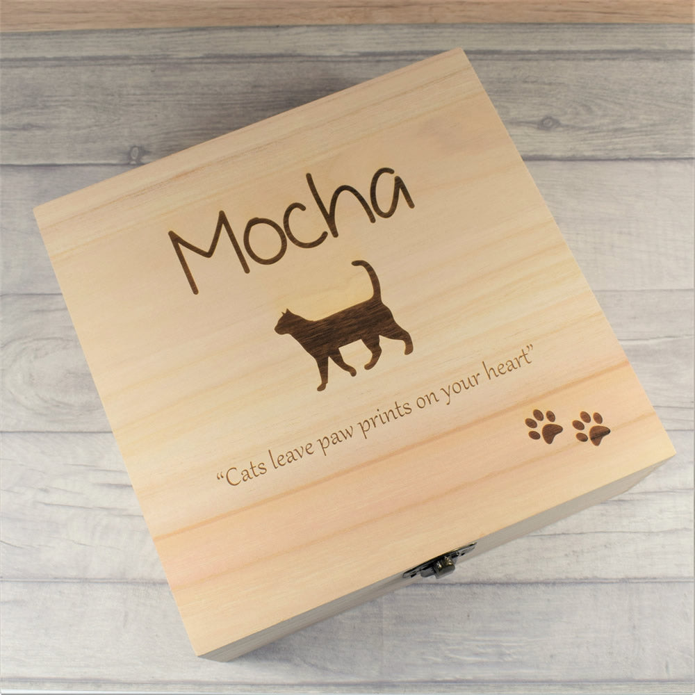 Pet Memorial Wooden Memory Keepsake Box - Cat