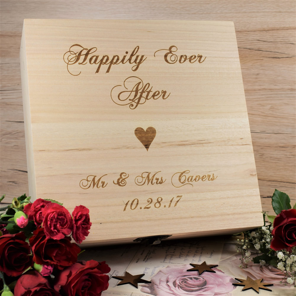 Wooden Keepsake Wedding Memory Box - Happily Ever After