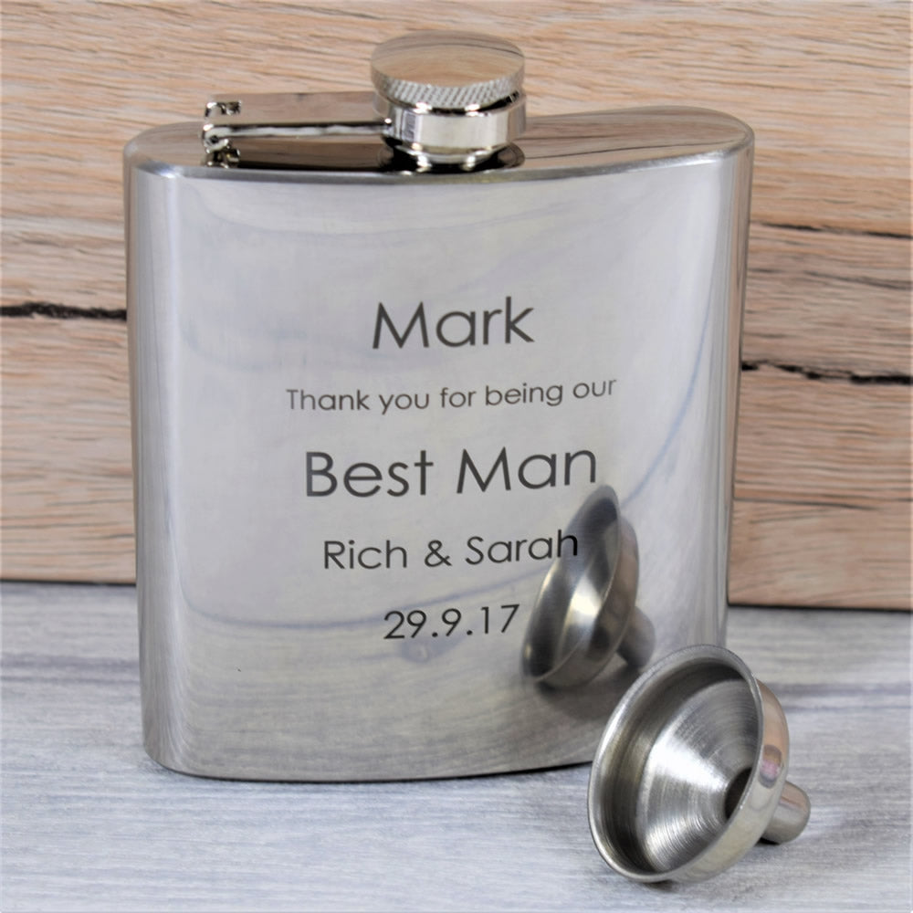 personalised 6oz wedding hip flask gift set design 2