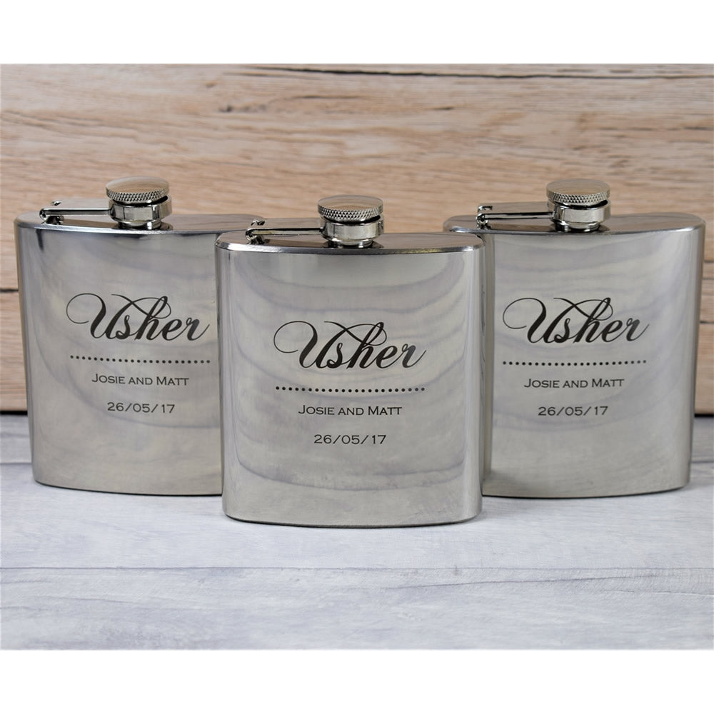 personalised 6oz wedding hip flask gift set design 4