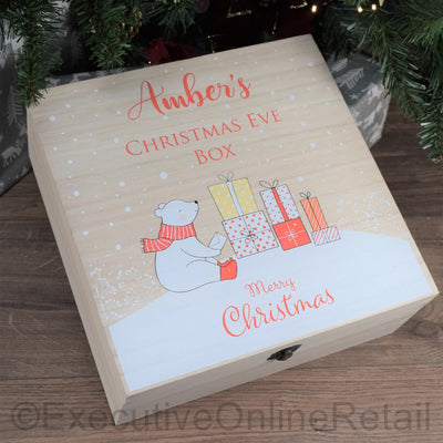 Personalised Printed Wooden Christmas Eve Box - Polar Bear