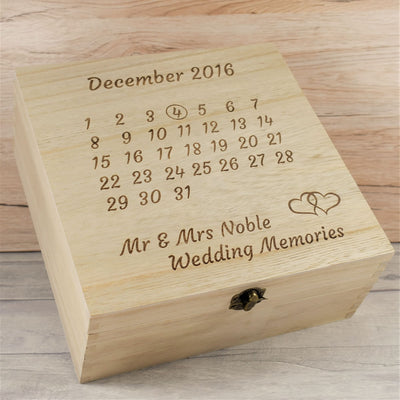 Personalised Wooden Wedding Calendar Memories Box