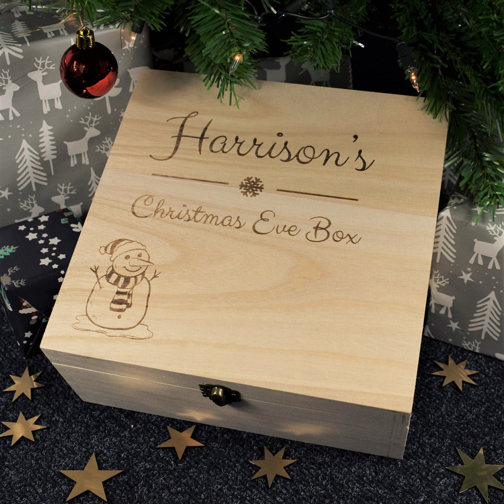 Personalised Wooden Christmas Eve Box - Christmas Snowman