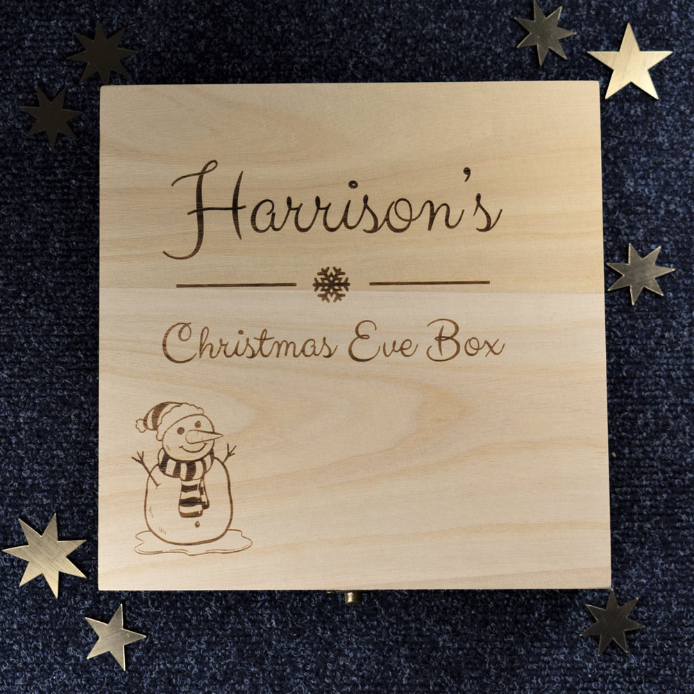 Personalised Wooden Christmas Eve Box - Christmas Snowman