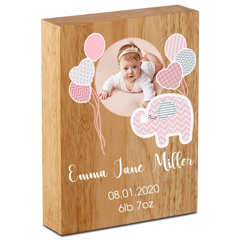 Personalised New Baby Girl Wooden Photo Block